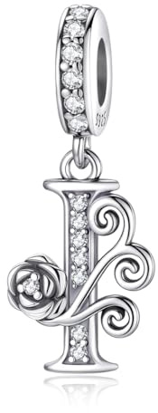 ChenYuTe Perfekt för bokstavsberlocker från Pandora-berlocker, romantiska rosberlocker, perfekta smyckesgåvor till dig själv, mamma, dotter eller vänner., Sterlingsilver, Kubisk zirkonia
