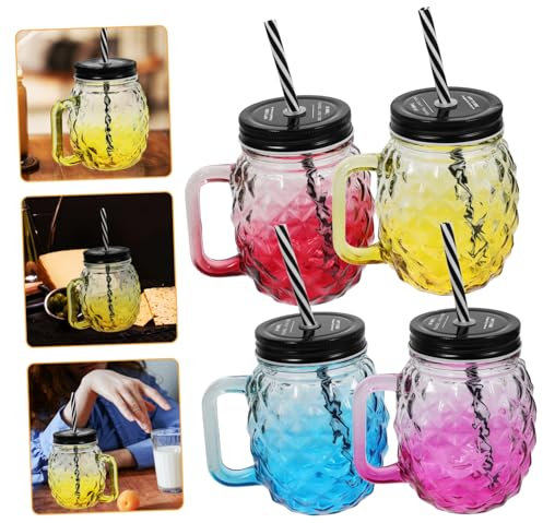CONGARTENO 4piezas Vidrio Degradado De Piña Vaso De Bar Pajita Para Bebidas Decoración De Piña Accesorios Para Bebidas