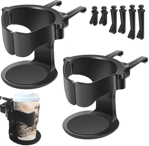 Urganvem 2 pezzi portabicchieri universali per auto, portabicchieri per auto con clip di ventilazione, portacenere per auto, Nero, Plastica