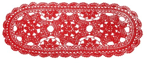 sourcing map Crochet Doilies, 22 x 10 Handmade Crochet Table Placemats Oval Lace Doilies 3 Flowers Pattern Cotton Coaster for Wedding Party Decoration, Red