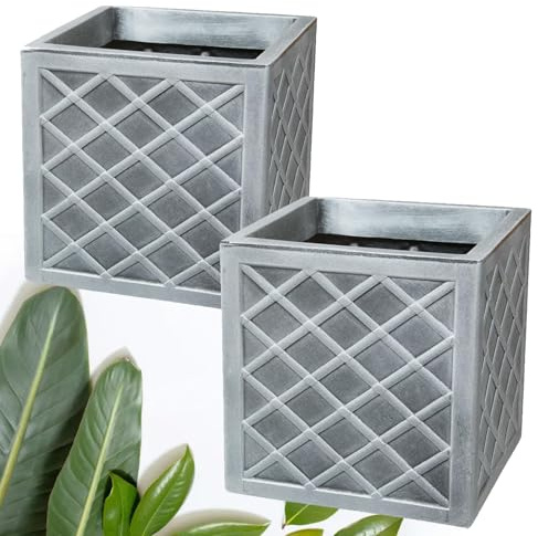 Pewter Grey Small Square Lazio Effect 32cm Garden Flower Planter | Great For Gardens & Patios