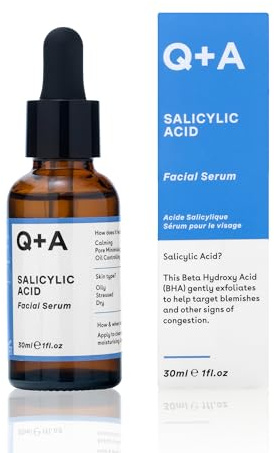 Q+A Salicysalsyra Ansiktsserum 30ml | 2% BHA med succininsyra & Betain | Tar sikte på utslag, svarta huvud och fet hud | 96,6% naturligt, doftfritt, veganskt och grymhetsfritt | Tillverkat i