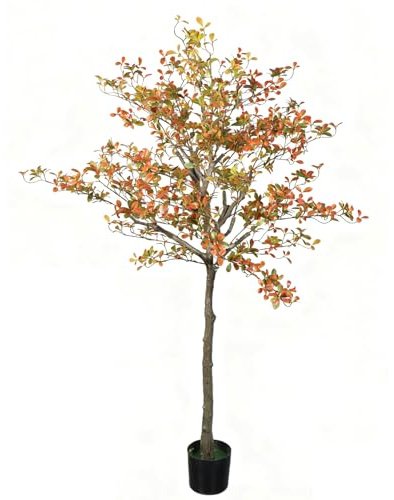 Artificial Plant Indoor 6.5FT - Fake Tree - Faux Silk Plants Tall Fake Floor Plant - Artificial Trees for Home Office Living Room Decor Indoor (Orange)