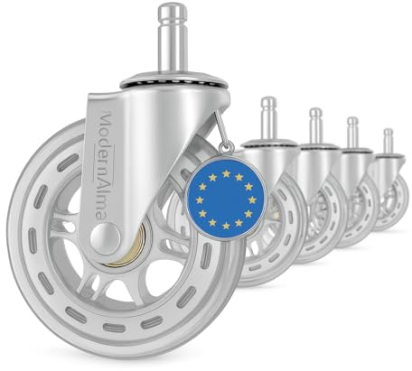 ModernAlma® – Ruedas Silla Oficina 11x22mm Goma Silicona Antirayas | Juego 5 Ruedas Universales para Parquet y Alfombra | Silla Gaming Silenciosas y Resistentes (Plateada/Transparente)