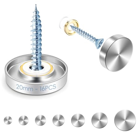 mawmuaw 20 mm Spiegelschrauben 16 Stk Mirror Screws Edelstahl Zierschrauben | Dekorative Spiegel Schrauben mit Abdeckkappe Unterlegscheibe Ziernägel, Schöne Schrauben für Schilder Glasplatte Duschkabine