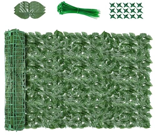 Recinzione decorativa in finta edera, rotolo da 1 x 9 m, per esterni, resistente, decorativa, facile da installare, soluzione per la privacy, per cortile, patio, balcone e terrazza