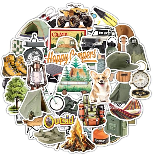PRETTYSUNSHINE Vintage Camping im Freien Sticker Set 50 Stück, Wasserfeste Abenteuer Reisen Aufkleber für Koffer Journal Scrapbook Fotoalbum Skateboard Kindle Laptop Helm Motorrad, Graffiti Sticker