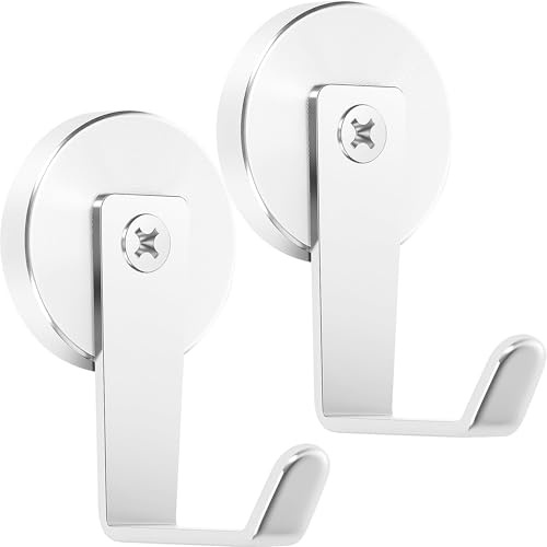 Neosmuk Magnetic Hooks,130lb Heavy Duty Magnet Wreath Hanger,Steel-Tube Base,No-Drill Door Wreath Hanger for Metal Doors/Walls,L- Cruise Cabin Door Hook,Silver,2 Pack