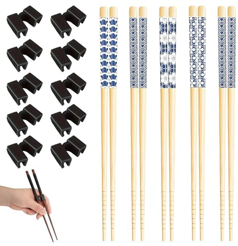 5 Pairs Training Chopsticks Set, Reusable Chopsticks for Beginners, Helpers for Adults Dishwasher Safe (with 10 Chopstick Aids)
