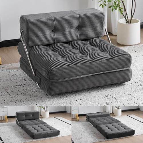 Mingone Faltbares Schlafsofa, Klappsofa 3-in-1 Mit Schlaffunktion grau | Komfortable Bodensofa-Lounge für Wohnzimmer Schlafzimer, 185x80 cm, schlafsessel Ideal für beengte Platzverhältnisse