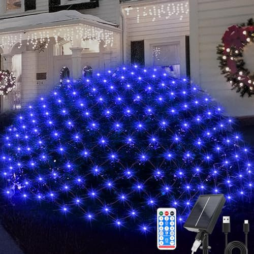 JIMACRO 3 x 2M Solar Lichterkette Netz Beleuchtung Garten, 8 Modi Lichternetz Lichtervorhang Lichterkette mit Fernbedienung & Stoppuhrfunktion, Wasserdicht Mesh Lichterkette Netz für Büsche Balkon