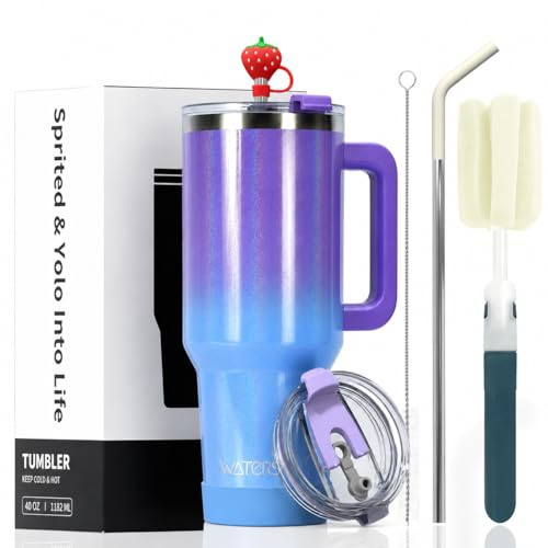 LeuKoles 1 200 ml Watersy-termosmugg med handtag och sugrör, dubbelväggig kaffemugg i rostfritt stål att ta med (håller kallt i 34 timmar), vakuumisolerad dryckesmugg för te, kalla drycker och kaffe