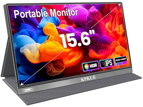 KPKUE 15.6 Portable Monitor Eye Care FHD Portable Laptop Monitor with Smart Cover,IPS Slim Second Screen with Speaker for Laptop/Desktop/Xbox/PS4/5 Supports USB C & HDMI Ports, Plug&Play(No Plug)