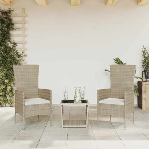 Ziaphsol 3-TLG. Trädgårdsmöbelset med sittgrupp och kudde i beige av poly rotting för terrass, balkong och trädgård, väderbeständig matgrupp med bord, stolar och överdrag