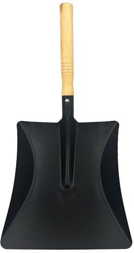 Strong Metal Coal Shovel Heavy Duty with Smooth Wooden Handle, Coal Bunker Ash Shovel Ideal for Fireplace Cleaning, Metal Shovel Compatible with Stiff or Soft Hand Brush for Ash, Coal, Home Fire Tools