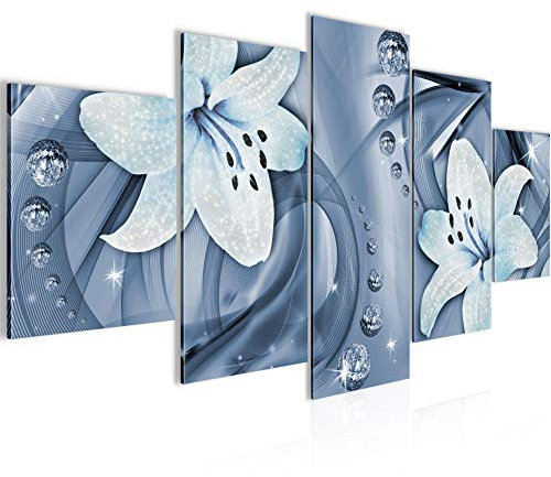 Runa Art Murali Da Parete Fiori Gigli 5 Pezzi Quadro Tela Non Tessuta Decorazione Soggiorno Astratto Blu 209652b