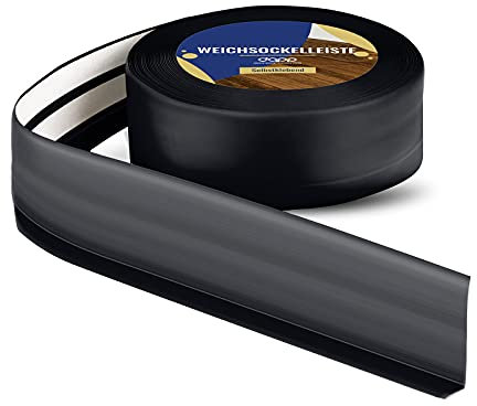 5m flexible PVC plinthe pour revetement de sol - 50 x 15 mm - couleur: noir - montage facile, elastique, plafond bande protection