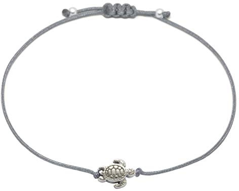 Selfmade Jewelry Armband Damen Schildkröte Silber Handgemacht Größenverstellbar Makramee Armbändchen Inkl. Geschenk-Verpackung