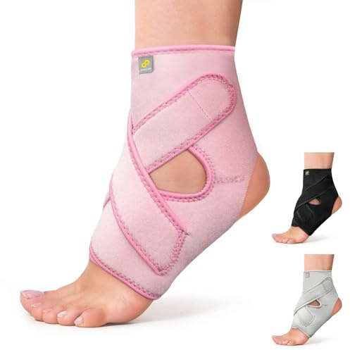 BRACOO FS10 Ankle Support, Open-Heel Foot Brace with Adjustable Straps – for Achilles Tendonitis, Ligament Damage, Sprains and Sports Injuries (Pink, L/XL)