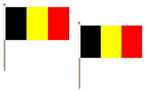 AZ FLAG - Stockflagge Belgien - 45x30 cm Mit Mast - 10 Stück Belgische Stockfahne 30 x 45 Cm - Flaggen