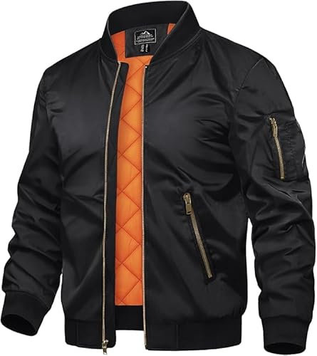 TACVASEN Uomo Giubbotto bomber Jacket Autunnale Calda Sportiva Tempo Libero Casual, Nero