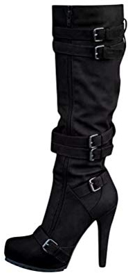 Minetom Stivali Donna Scarpe da Moda Autunno Inverno Scamosciato Pelle Casual Lunghi Stivali Tacchi Alti Slip On Y Nero 38 EU