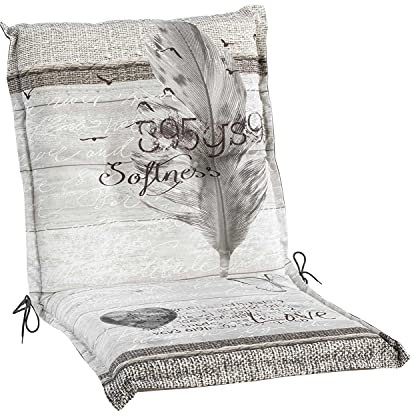Möbel Jack Gartenstuhlauflagen Niederlehner - 100 x 50 cm - Beige - Grau - Baumwolle - Polyester - Federmotiv - Sesselauflage Sitzpolster Stuhlauflage