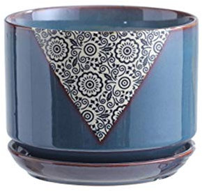 BERTY·PUYI Blumentöpfe Blume Pflanzgefäße Keramik Indoor Moderne Sukkulenten Behälter Mit Ablaufloch Untertasse Dekorieren Outdoor Home Office Pflanzentöpfe-Dark Blue||B