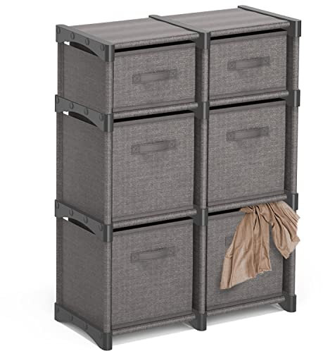 Hearth & Harbor Estantes de Almacenamiento para Sala de Estar, Oficina y Sala de Juegos, Gris, Organizador de 6 Cubos