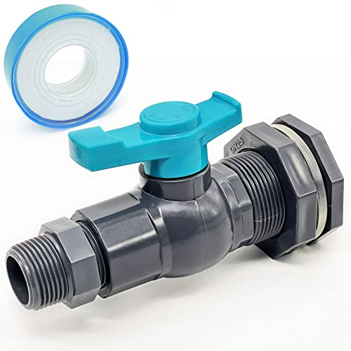 Qitdathn Rain Barrel Spigot Kit 3/4(diameter 25 mm) PVC Bulkhead Fitting with Ball Valve and Thread Seal Tape and Garden Hose Male Threaded Adapter (kit for 3/4 inch female)