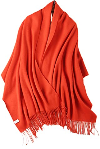 Chal de punto de lana merino 100% suave sólido cálido clásico bufanda con flecos, Naranja Rojo, talla única