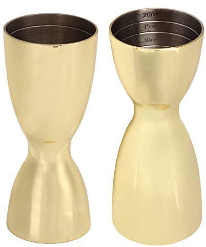 Alvinlite Cocktail Messbecher Edelstahl Barmaß - Innenmaße 10ml/15ml/20ml, Schnaps Ausgiesser Mixbecher Portionierer Zubehör, Cocktail Maß Jigger Doppelmaß für Bar Party Wein Drink Shaker, Gold