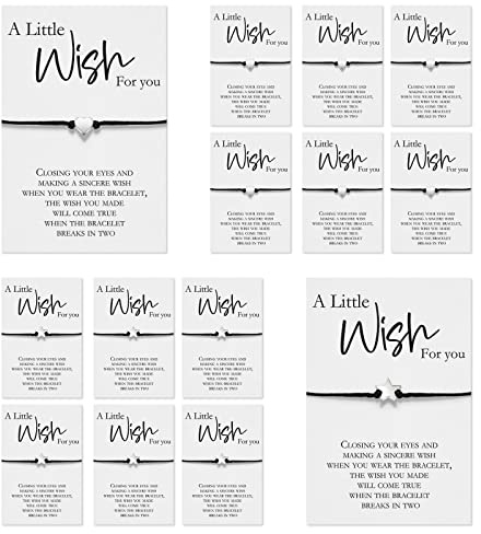 24 Sets Wish Card Bracelets for Women Braided Heart and Star Adjustable Wax Rope Matching Couple Woven Bracelets with Wish Card for Bff Women Men Gifts