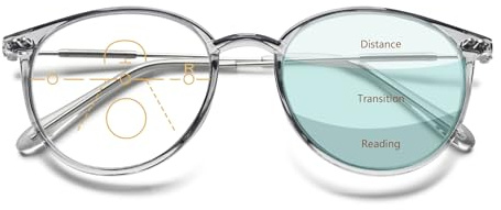 Lanomi Gleitsichtbrille Damen Herren Rund mit Blaulichtfilter | Progressive Multifokale Lesebrille, PC Rahmen,UV400 Schutz Gleitsicht Brille für Lesen, Computer & Fernsicht
