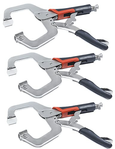 3 Pcs Metal C Clamp Locking Mole Grips, 11 inch Welding Clamps Set, Vice Grips C Clamps Face Clamps with Swivel Pads, Adjustable Fastener Quick Release Grip