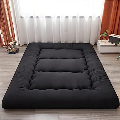 Dremdo Futon Bodenmatratze, Gepolsterte Japanische Bodenmatratze Gesteppte Bett Matratze Topper, Extra Dicke Faltende Schlafunterlage Atmungsaktive Boden Liege Gästebett,Schwarz,150x200cm