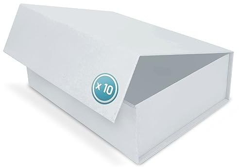 Verpackungswelt Geschenk-Box mit Deckel | 31 x 22 x 10 cm | Magnet-Verschluss | Hochzeit, Geburt, Weihnachten, Geburtstag | 10er Pack | Weiß
