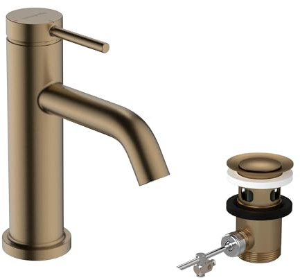 hansgrohe Tecturis S – tvättställskran med dragstång, energibesparande (CoolStart), vattenkran badrum med pip höjd 80 mm, blandare handfat vattenbesparande (EcoSmart+), borstad brons