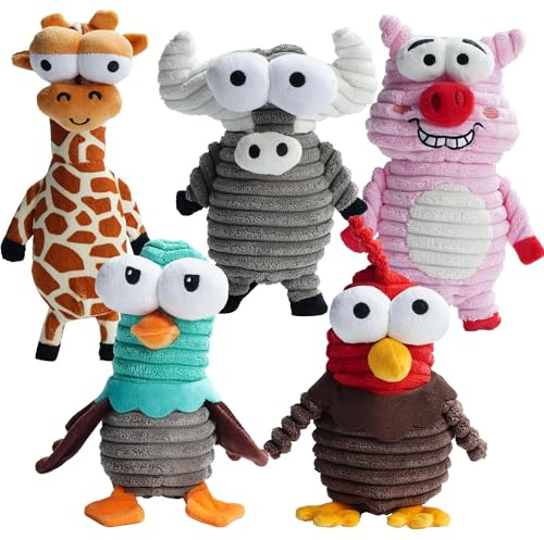 Nocciola Lot De 5 Jouet Chien avec Couineur Papier Bruissant, 5 Sons Drôles Et Étranges pour Différents Animaux, Jouets Interactifs en Peluche Durable pour Les Chiens De Petite, Moyenne Et Grande