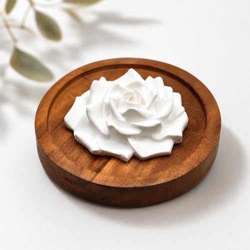 Wunderlampe.bio Duftstein Rose mit Holztellerchen für ätherische Öle, Duftöle, Aromaöle. Duftspender fürs Nachkästchen zum einschlafen, Schlafzimmer, Wohnzimmer und Schränke