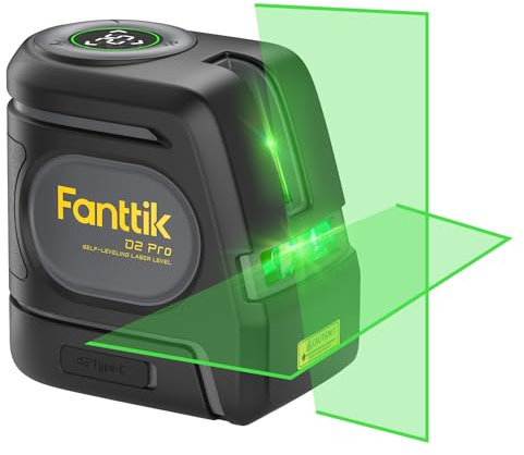 Fanttik D2 PRO Selbstnivellierend Kreuzlinienlaser mit LED-Bildschirm, 130° Vertikale Abstrahlwinkel, Umschaltbar Horizontal/Vertikal, USB-Aufladung, 2600 mAh Batterie, 30 m Arbeitsbereich, Pulsmodus