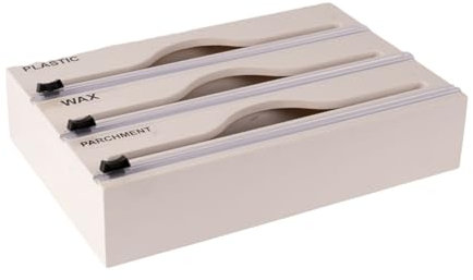 EFLALYHG Bamboo Plastic Wrap Dispenser, Wax Paper, Aluminum Foil And Adhesive Film And Parchment Organizer, Organizer with Sliding Cutter, 3-In-1 Cling Film Cutter,White