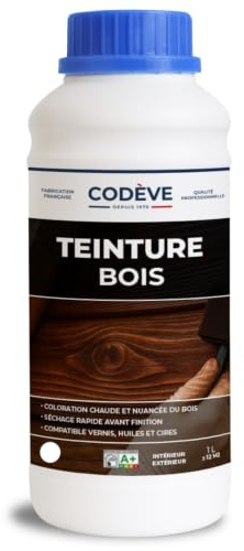 Teinture Bois - Codeve Bois/Chêne moyen - 1L - Intérieur/extérieur - Pour Teinter Tous Vos Bois Résineux, Feuillu, Européen Ou Exotique.