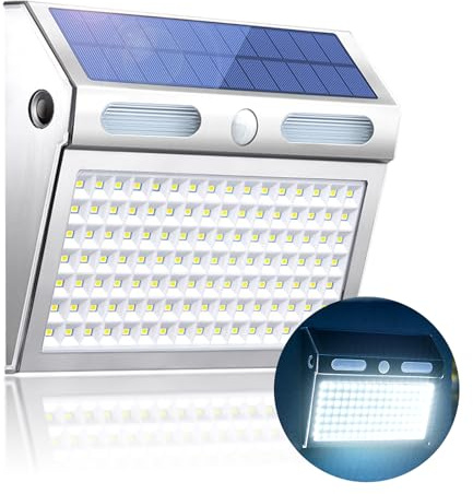 TOTHDATE Haustür Solarleuchte mit Bewegungssensor, Kaltweiß Licht 112 LEDS Solar Wandleuchte IP65 Wasserdicht 2200mAh Solar Sicherheitsleuchte für Gartengaragen-Gartenzaun