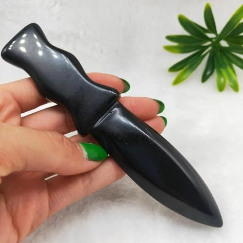 Beau Couteau à découper en Cristal d'obsidienne Naturelle, Couteau à découper Fait à la Main, Cadeau Artisanal for Hommes, épée Fournitures de sorcière en Cristal (Color : Obsidian Dagger-05)