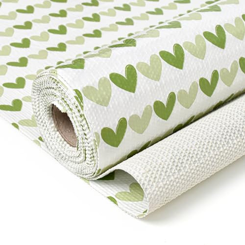 Shelf Liners for Kitchen Cabinets Non-Adhesive 24in X 11.8Ft, Cabinet Liner for Shelves Non Slip Thick Strong Grip Bathroom Cupboard Liner Drawers, Easy to Clean Waterproof/Washable Green Heart