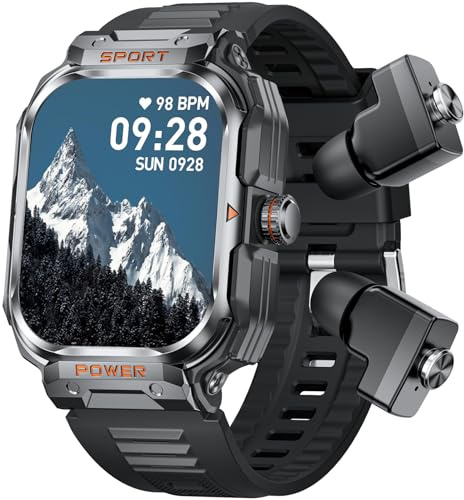 Herren Smartwatch mit Kopfhörer Bluetooth in Ear Laufuhr Herren Schrittzähler Uhr Fitness Tracker Militär Sportuhren Herren Pulsuhr Fitnessuhr Blutdruck Telefonfunktion Schlafmonitor TWS Headset