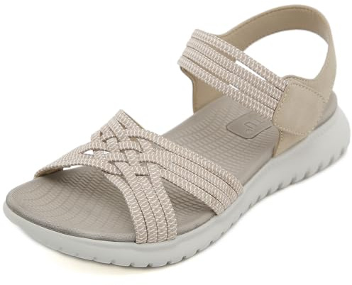 FIENZA Ortopediska sandaler för kvinnor 2024, sandaler för kvinnor bekväma ortopediska bågstöd skor promenadsandaler mjuk kudde sport bred passform damer sommar vardagliga ortopediska sandaler, BEIgE,