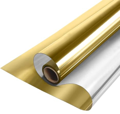 MOCNT Fensterfolie Einwegspiegelfolie Sichtschutzfolie Sonnenschutzfolie Privatsphäre Tönungsfolie Wärmeisolierende Selbstklebende Folie Glasfolie Gold-Silber 60cm x 200cm