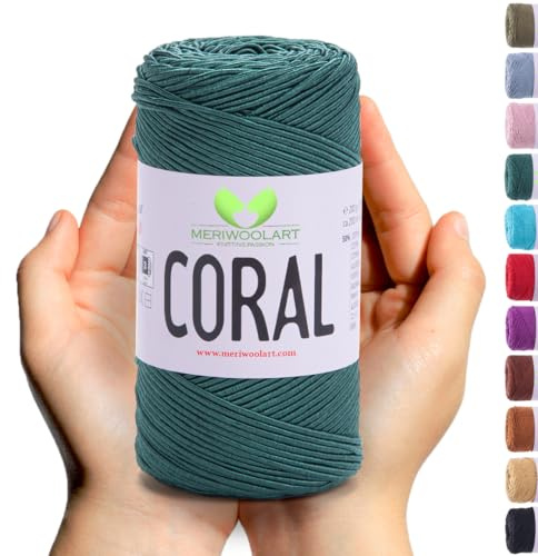 MeriWoolArt® Makramee garn - 200m aus 50% Baumwolle garn und 50% Polyester Garn für Makramee, Häkeln, Basteln, Wandbehänge, Pflanzenaufhänger und mehr